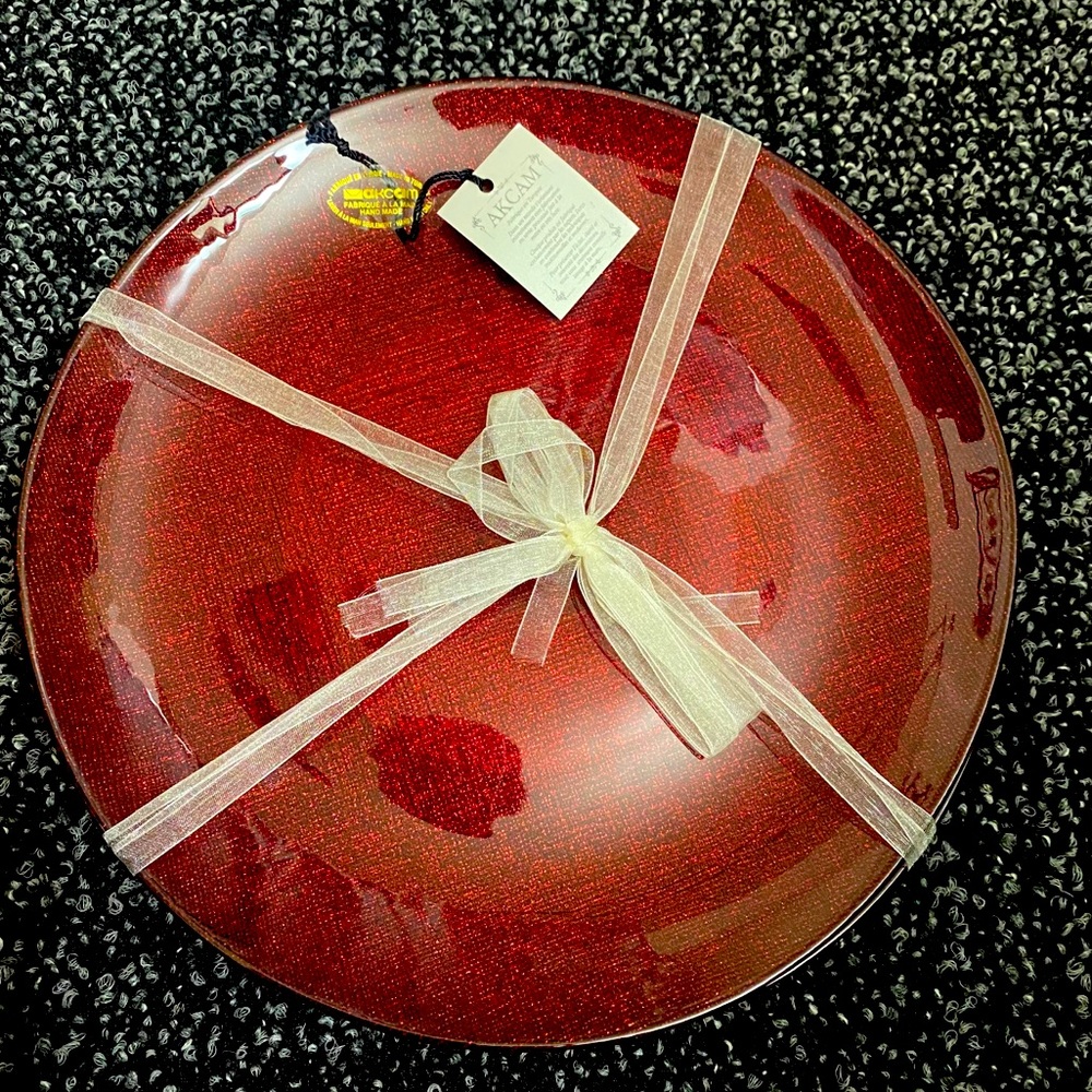 RED Glass Turkish Metallic/Glittery Plate Set (4)
